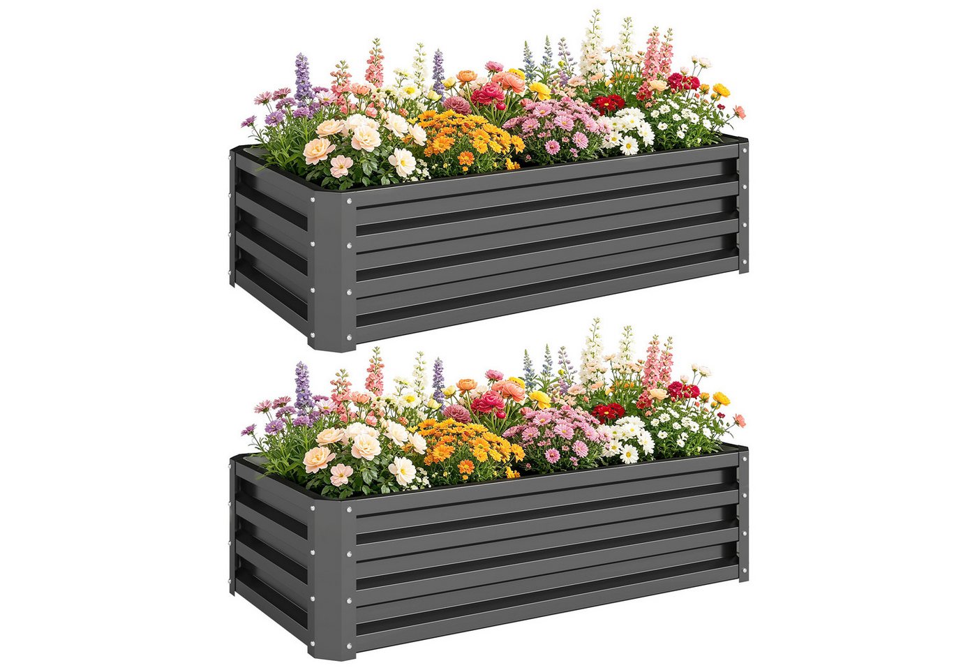 Outsunny Hochbeet Frühbeet, Gartenbeet, Pflanzkübel, Pflanzkasten Verzinkter Stahl (witterungsbeständig Pflanzbeet, 2 St., Blumenhochbeet), für Terrasse & Garte – Bild 2 von 5