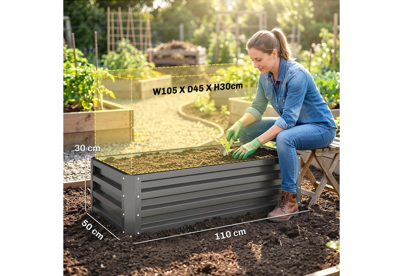 Outsunny Hochbeet Frühbeet, Gartenbeet, Pflanzkübel, Pflanzkasten Verzinkter Stahl (witterungsbeständig Pflanzbeet, 2 St., Blumenhochbeet), für Terrasse & Garte – Bild 3 von 5