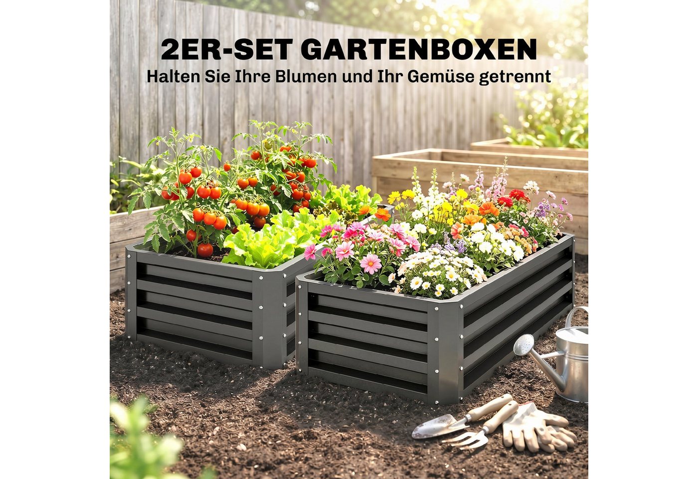 Outsunny Hochbeet Frühbeet, Gartenbeet, Pflanzkübel, Pflanzkasten Verzinkter Stahl (witterungsbeständig Pflanzbeet, 2 St., Blumenhochbeet), für Terrasse & Garte – Bild 4 von 5