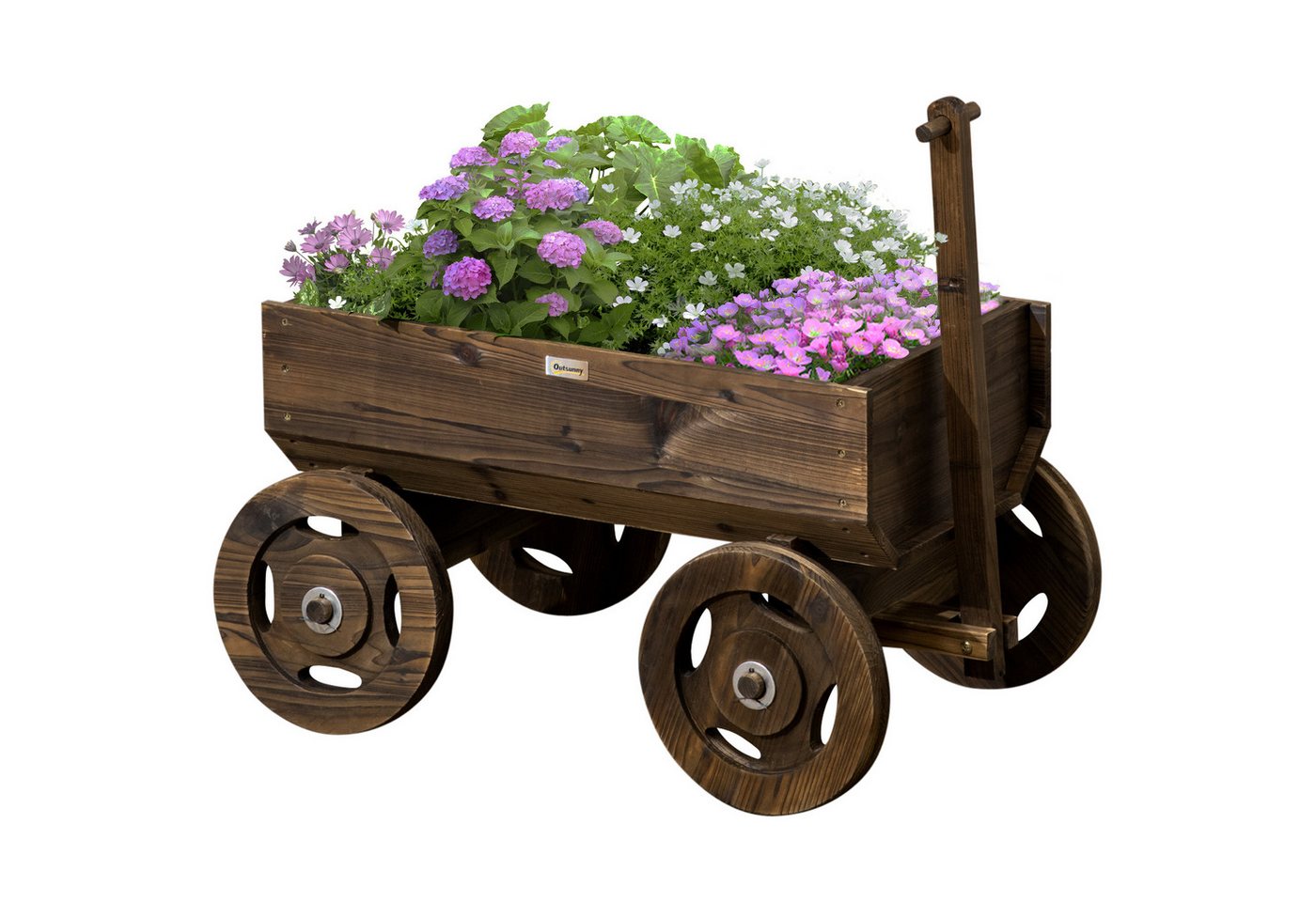 Outsunny Hochbeet Holzwagen-Design,Pflanzenständer,bis 50kg belastbar,127x53x58cm (Pflanzkasten, 1 St., Blumenwagen), für Garten, Balkon, Verkohlt – Bild 2 von 5