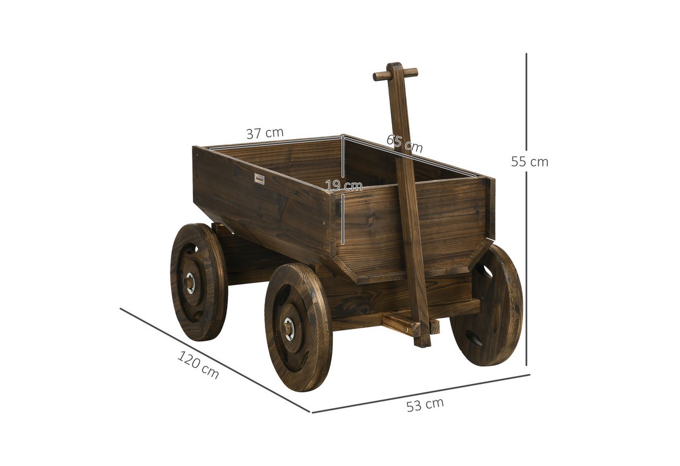 Outsunny Hochbeet Holzwagen-Design,Pflanzenständer,bis 50kg belastbar,127x53x58cm (Pflanzkasten, 1 St., Blumenwagen), für Garten, Balkon, Verkohlt – Bild 3 von 5
