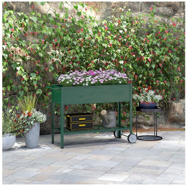 Outsunny Hochbeet mit Rädern, Regal, Kräuterbeet, Metall (Pflanzkasten, 1 St., Blumenkasten), für Garten, Balkon Grün 109 x 44 x 80 cm