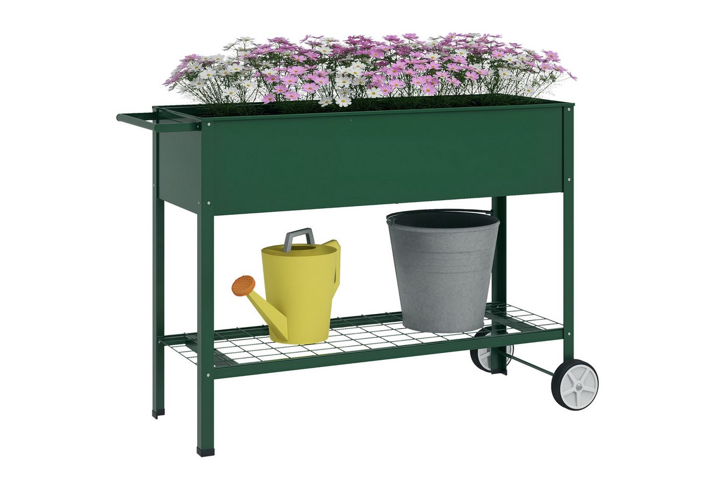 Outsunny Hochbeet mit Rädern, Regal, Kräuterbeet, Metall (Pflanzkasten, 1 St., Blumenkasten), für Garten, Balkon Grün 109 x 44 x 80 cm – Bild 2 von 5