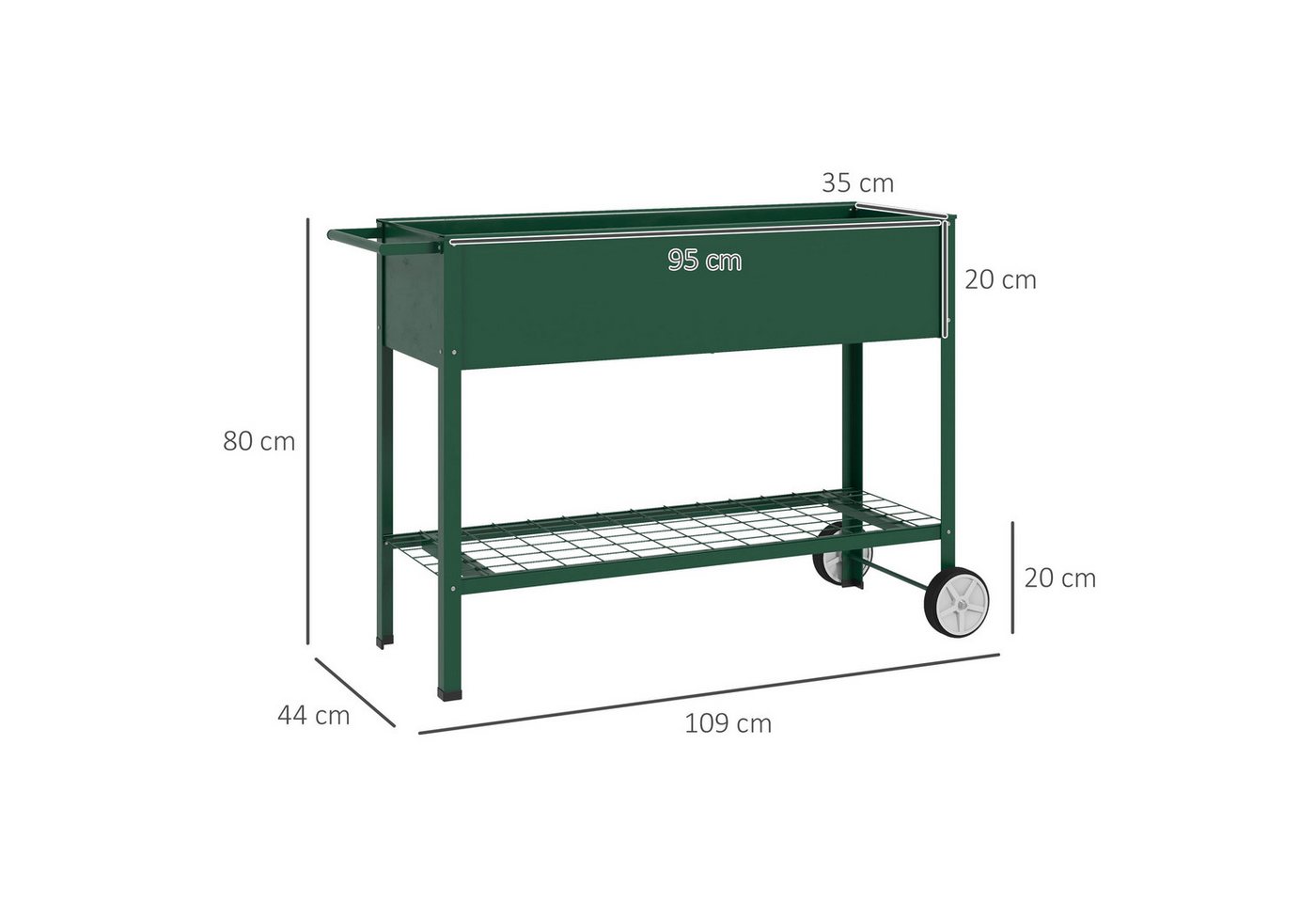 Outsunny Hochbeet mit Rädern, Regal, Kräuterbeet, Metall (Pflanzkasten, 1 St., Blumenkasten), für Garten, Balkon Grün 109 x 44 x 80 cm – Bild 3 von 5