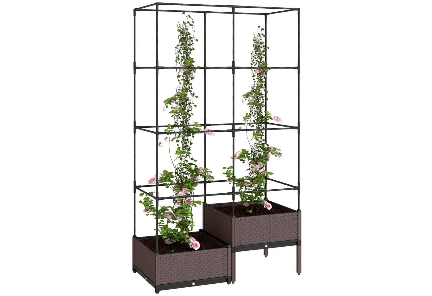Outsunny Hochbeet mit Rankgitter, zwei Boxen (Pflanzkübel, 1 St., Pflanzkasten), für Garten Balkon Terrasse, Kletterpflanzen Korbpflanzen – Bild 2 von 5