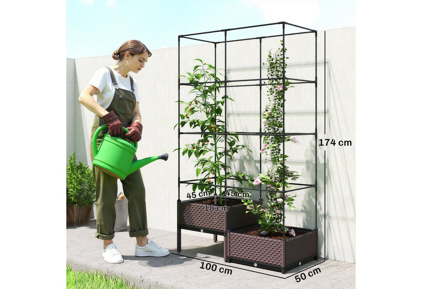 Outsunny Hochbeet mit Rankgitter, zwei Boxen (Pflanzkübel, 1 St., Pflanzkasten), für Garten Balkon Terrasse, Kletterpflanzen Korbpflanzen – Bild 3 von 5