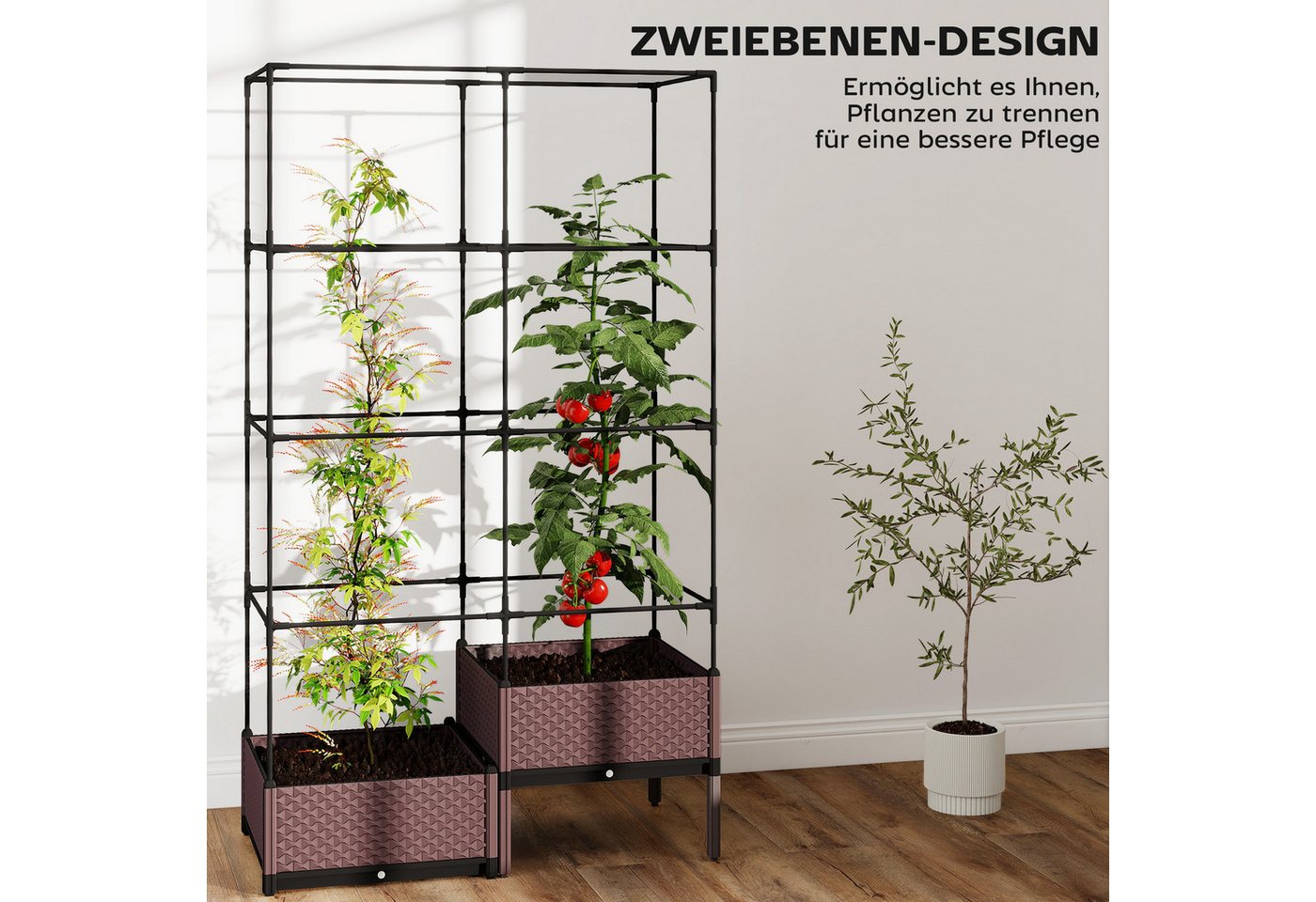 Outsunny Hochbeet mit Rankgitter, zwei Boxen (Pflanzkübel, 1 St., Pflanzkasten), für Garten Balkon Terrasse, Kletterpflanzen Korbpflanzen – Bild 4 von 5