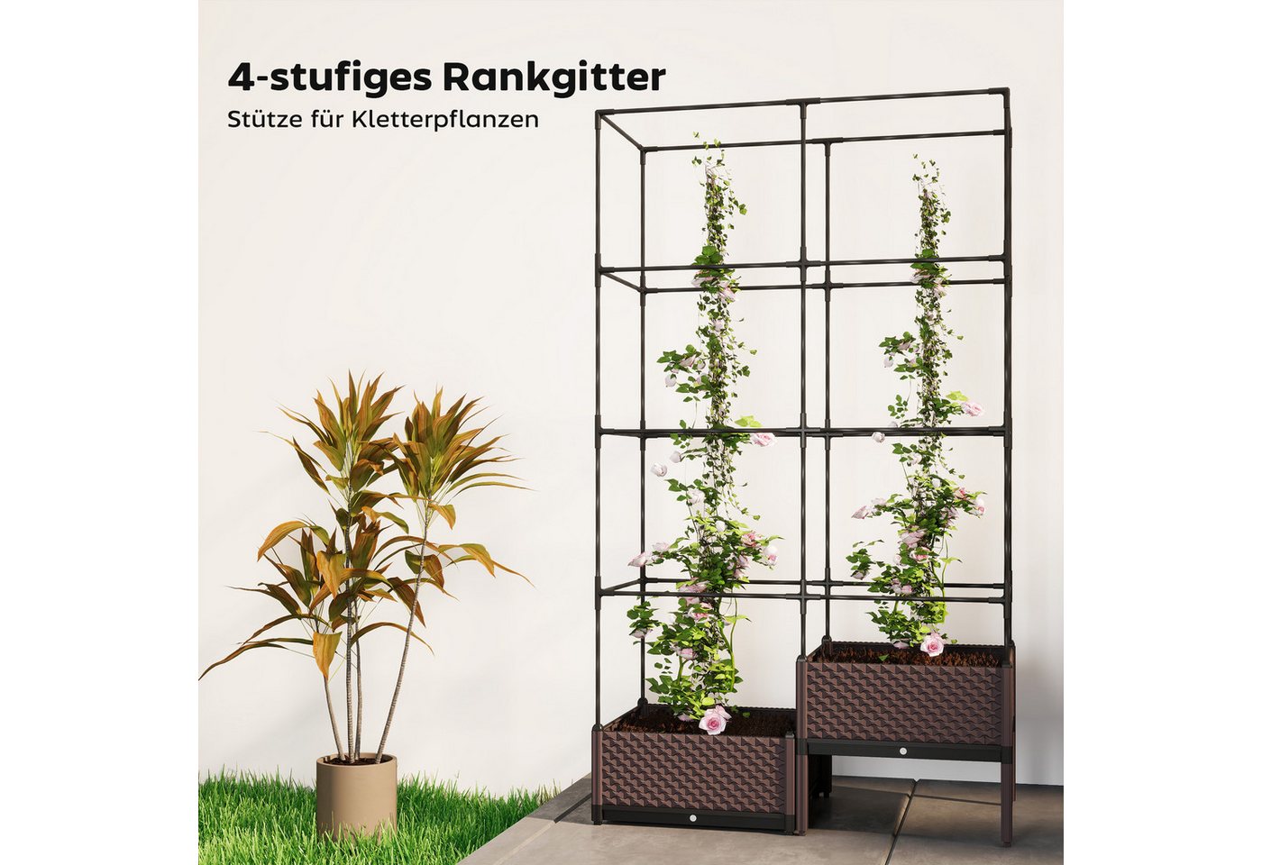 Outsunny Hochbeet mit Rankgitter, zwei Boxen (Pflanzkübel, 1 St., Pflanzkasten), für Garten Balkon Terrasse, Kletterpflanzen Korbpflanzen – Bild 5 von 5