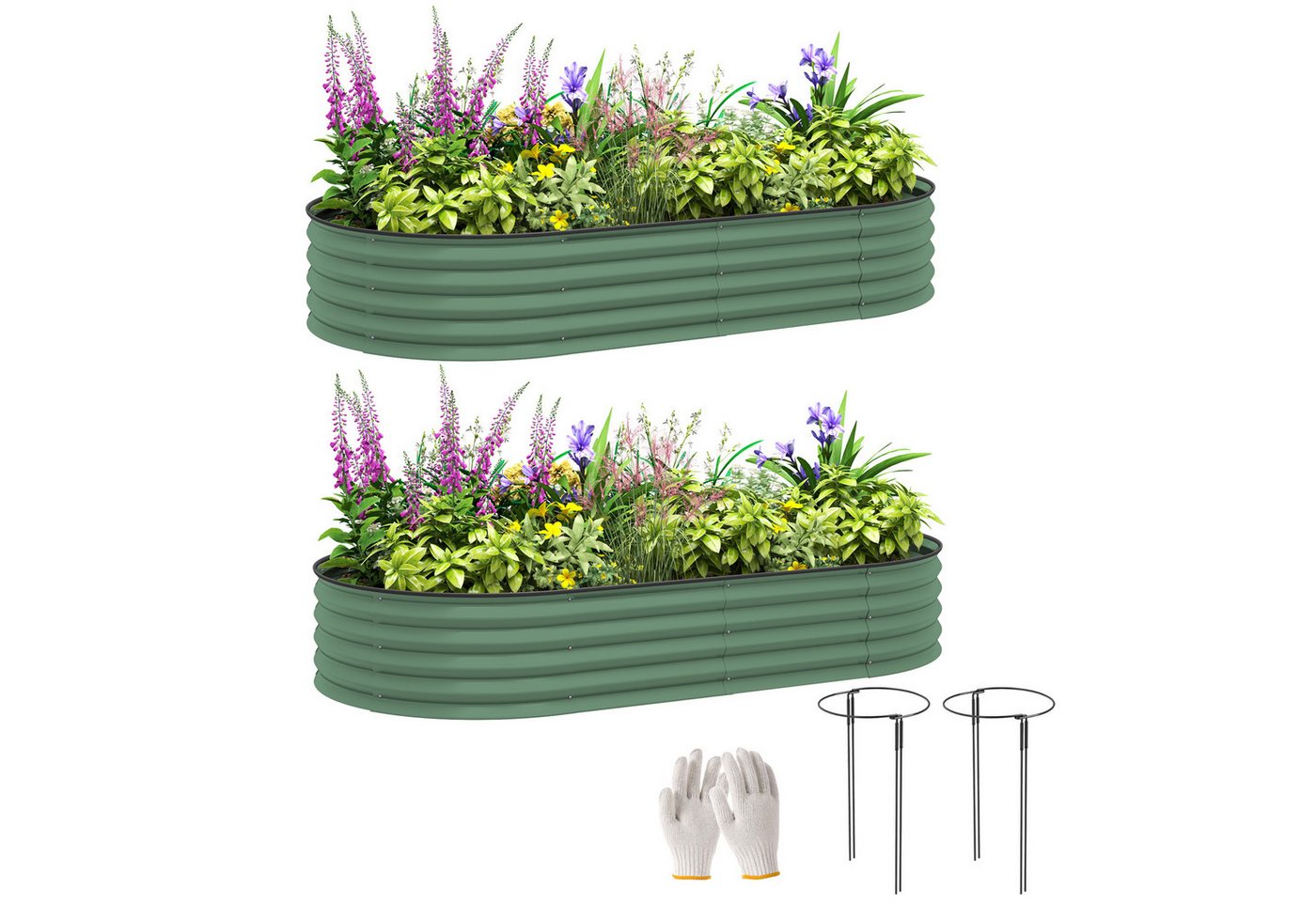 Outsunny Hochbeet Pflanzbeet aus Stahl, Frühbeet, stapelbar, Pflanzkübel (Pflanzkasten, 2 St., Gemüsebeet), 181 x 93 x 30 cm für Garten Balkon Terrasse – Bild 2 von 5