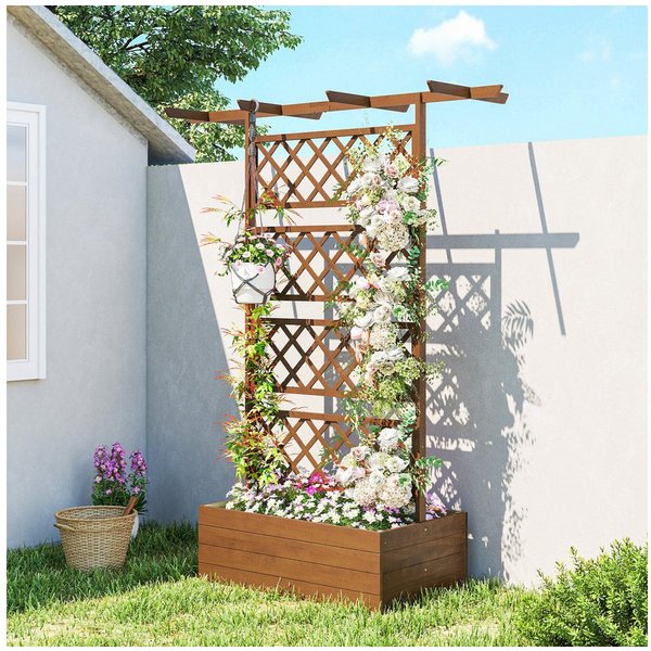 Outsunny Hochbeet Rankengitter Holz mit Dach, Pflanzbeet für Kletterpflanzen (Frühbeet, 1 St., Gartenbeet), für Garten, Balkon, 160 x 55 x 183 cm Orange