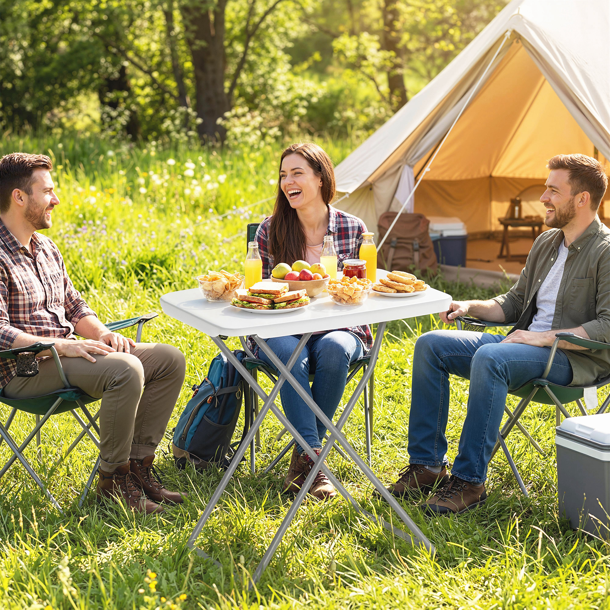 Outsunny Klappbarer Campingtisch, 75x50x73,5 cm – Tragbarer Klapptisch mit 5-facher Höhenverstellung, HDPE-Tischplatte & Metallgestell, für Camping, Wandern, St – Bild 2 von 2