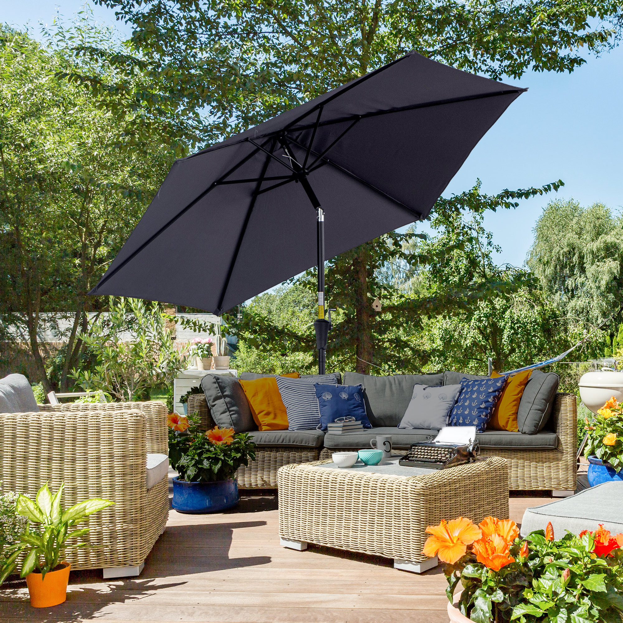 Outsunny Knickschirm Sonnenschirm Gartenschirm Marktschirm mit Handkurbel Alu 180/㎡ Polyester Dunkelgrau ∅2,6 x 2,35 m Aosom – Bild 2 von 2