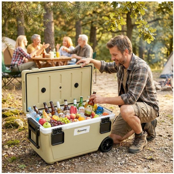 Outsunny Kühlbox Passive Thermobox 72 Std. Kühlung Tragbare Kühlbox ohne Strom, 70 l, für Camping Picknick