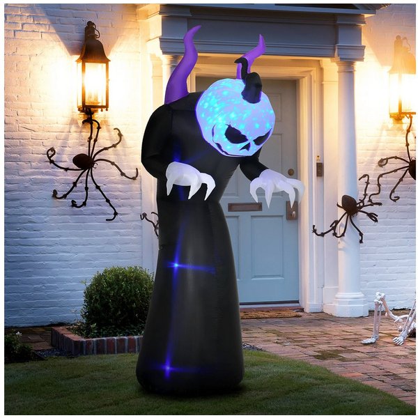 Outsunny LED-Dekofigur Gespenst mit Kürbiskopf, LED, Halloweendekoration, wasserdicht (Halloweendeko, 1 St., Aufblasbare Halloween-Dekoration), Schwarz 88 x 79 