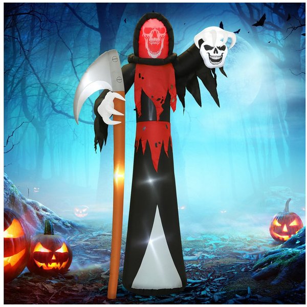 Outsunny LED-Dekofigur Halloween-Dekoration 3,7 m riesiger Sensenmann selbstaufblasend (Aufblasbarer Halloween-Sichelgeist, 1 St., Halloween-Todessichel), für d