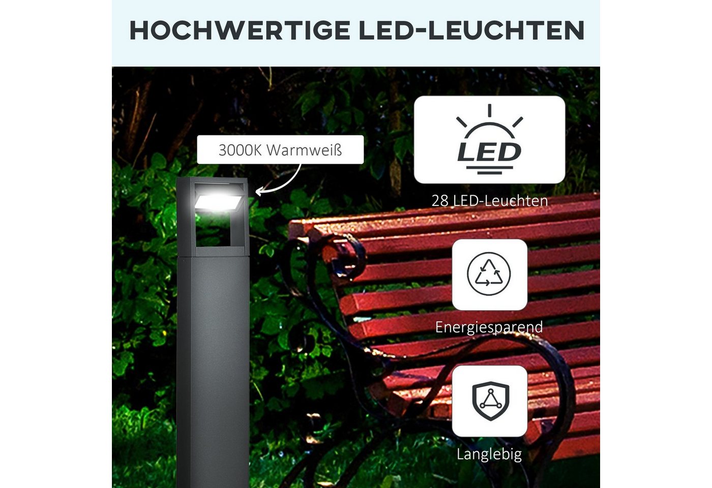 Outsunny LED Gartenleuchte Wegleuchte, Pfostenlicht mit LEDs, wetterbeständig, Dunkelgrau, Vertsellbares Neigungswinkel, LED, Warmweiß, Pollerleuchte mit Verste – Bild 4 von 5