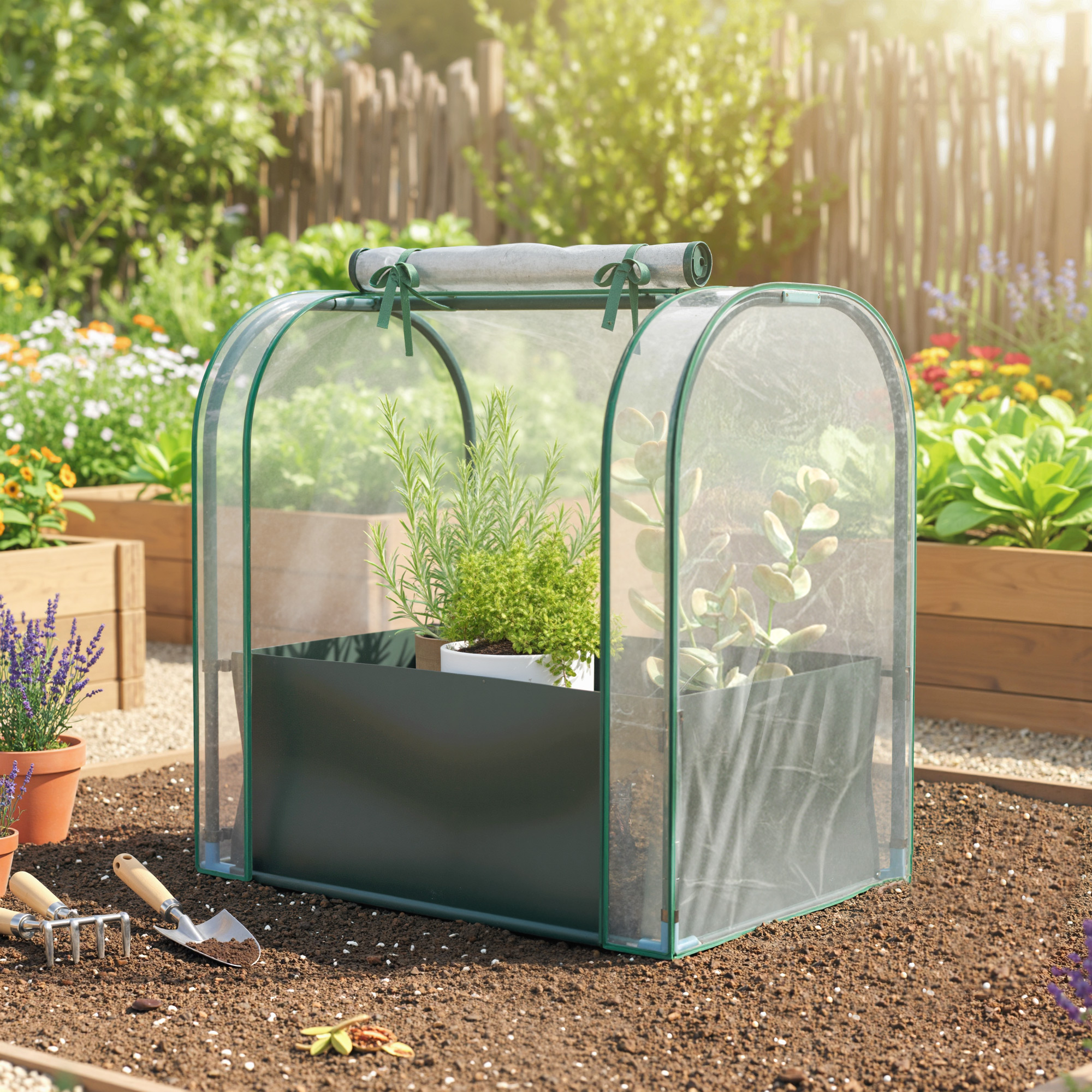 Outsunny Mini-Gewächshaus mit Pflanztasche, tragbares Mini-Gewächshaus 68 x 50 x 70 cm, Rolltür, für Garten, Balkon, Patio, Terrasse, dunkelgrün Aosom – Bild 2 von 2