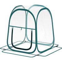Outsunny Mini Gewächshaus Pop Up mit Transporttasche, Tragbares und Faltbares Gewächshaus mit Kunststoffabdeckung und ausrollbarem Fenster, 70x70x80 cm, Transpa
