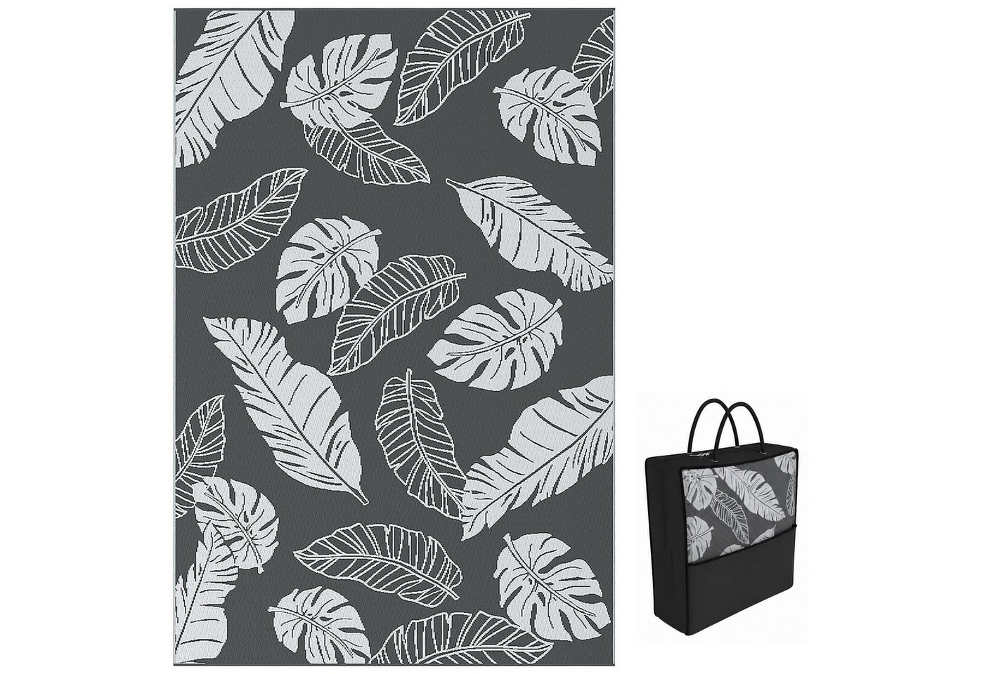 Outsunny Outdoorteppich Campingteppich, doppelseitig, wetterfester Kunststoffteppich, Rechteckig, Höhe: 0.3 mm, für Balkon, Terrasse, Grau+Weiß, 182 x 274 cm – Bild 2 von 5