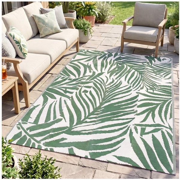 Outsunny Outdoorteppich Outdoor Teppich, wendbares wetterfest Carpet mit Blätter-Muster, rechteckig, Höhe: 1 mm, 152 x 243 cm Dunkelgrün