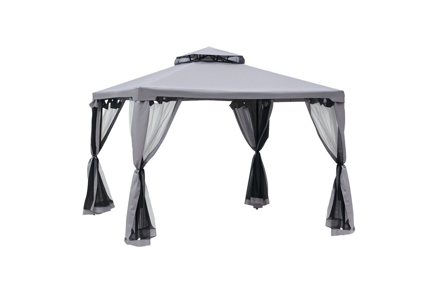 Outsunny Pavillon Gartenpavillon Wasserdicht Stabil, Garten-Pavillon Metall Hellgrau, mit 4 Seitenteilen, (Gartenzelt, Gartenpavillon), für Garten, Balkon, Hell – Bild 2 von 5
