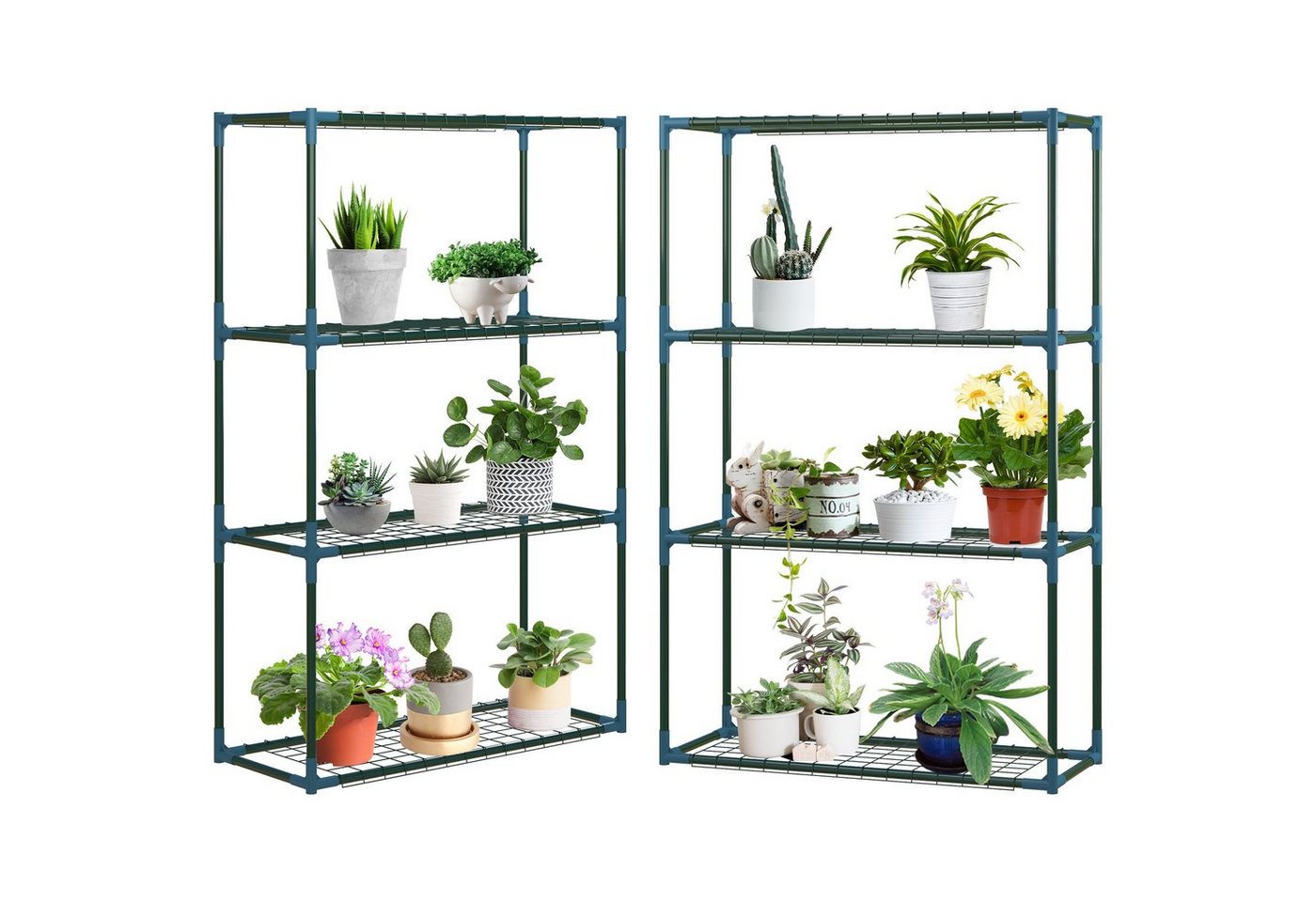 Outsunny Pflanzentreppe Blumenständer, Blumenregal mit 4 Regalböden, kombinierbar (Pflanzenregal, 2 St., Pflanzenständer), für Garten, Balkon, Grün – Bild 2 von 5