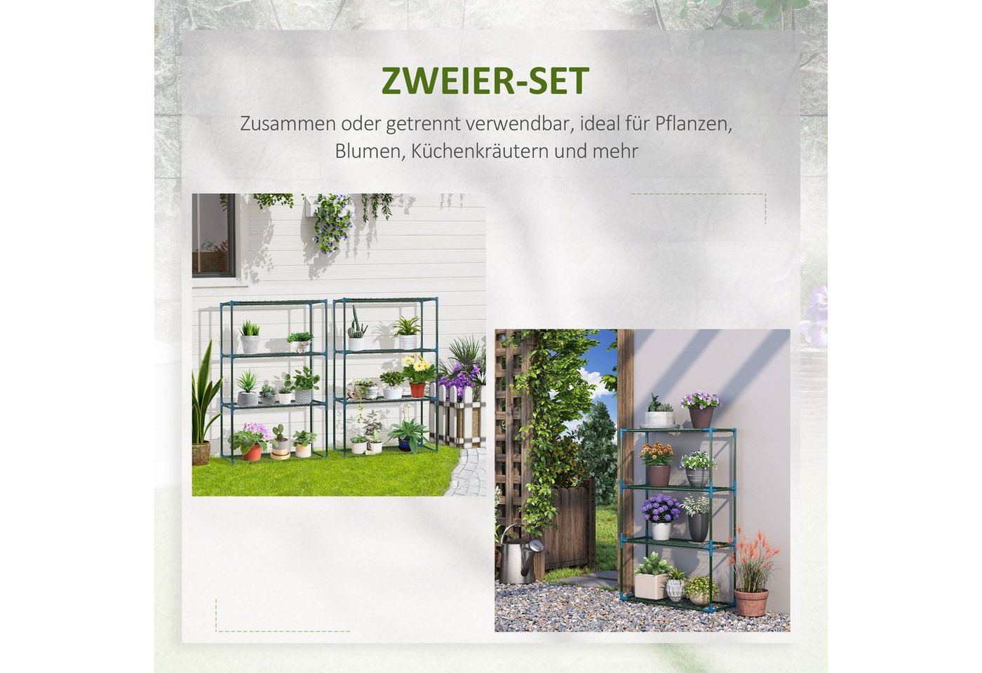 Outsunny Pflanzentreppe Blumenständer, Blumenregal mit 4 Regalböden, kombinierbar (Pflanzenregal, 2 St., Pflanzenständer), für Garten, Balkon, Grün – Bild 4 von 5