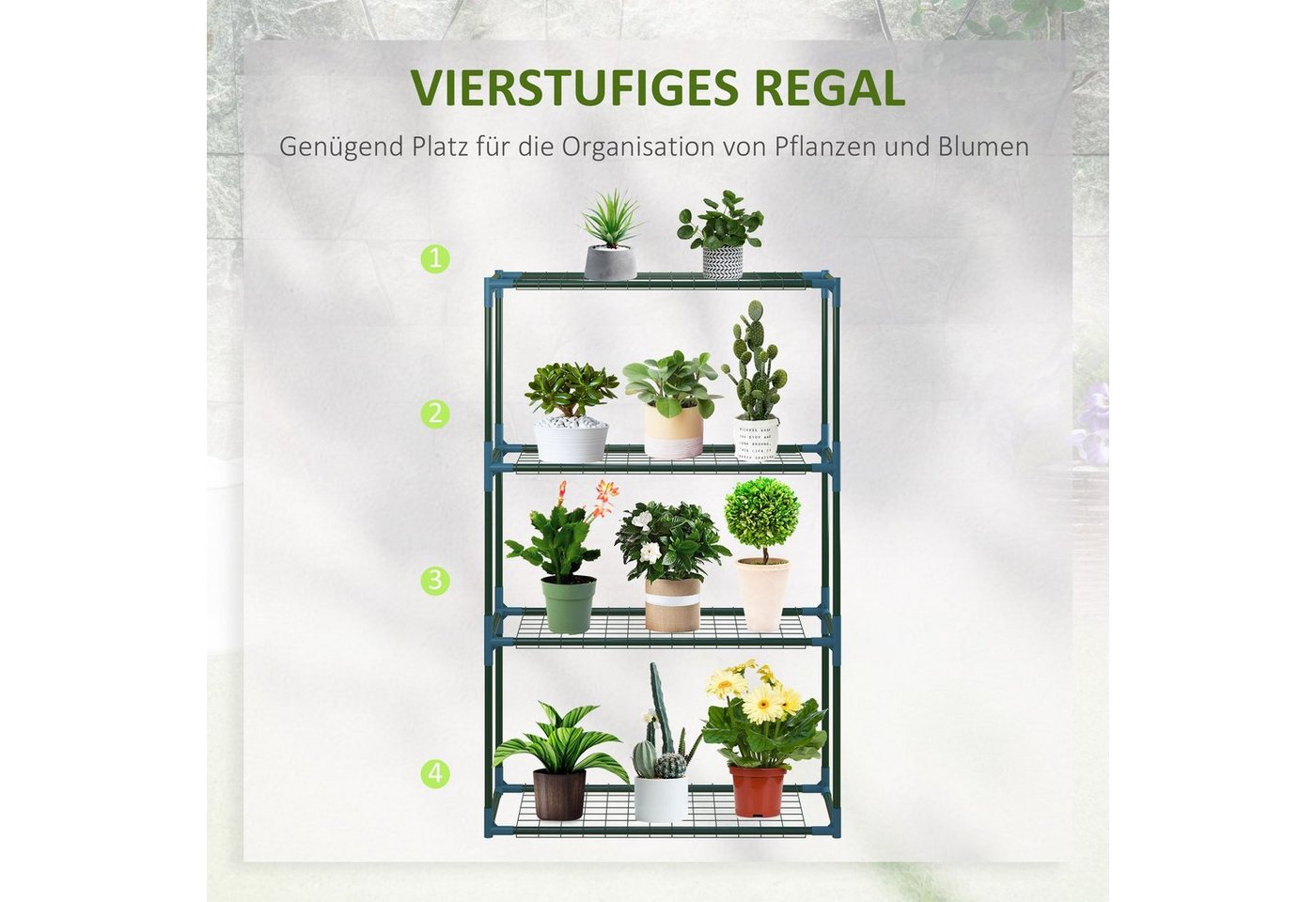 Outsunny Pflanzentreppe Blumenständer, Blumenregal mit 4 Regalböden, kombinierbar (Pflanzenregal, 2 St., Pflanzenständer), für Garten, Balkon, Grün – Bild 5 von 5