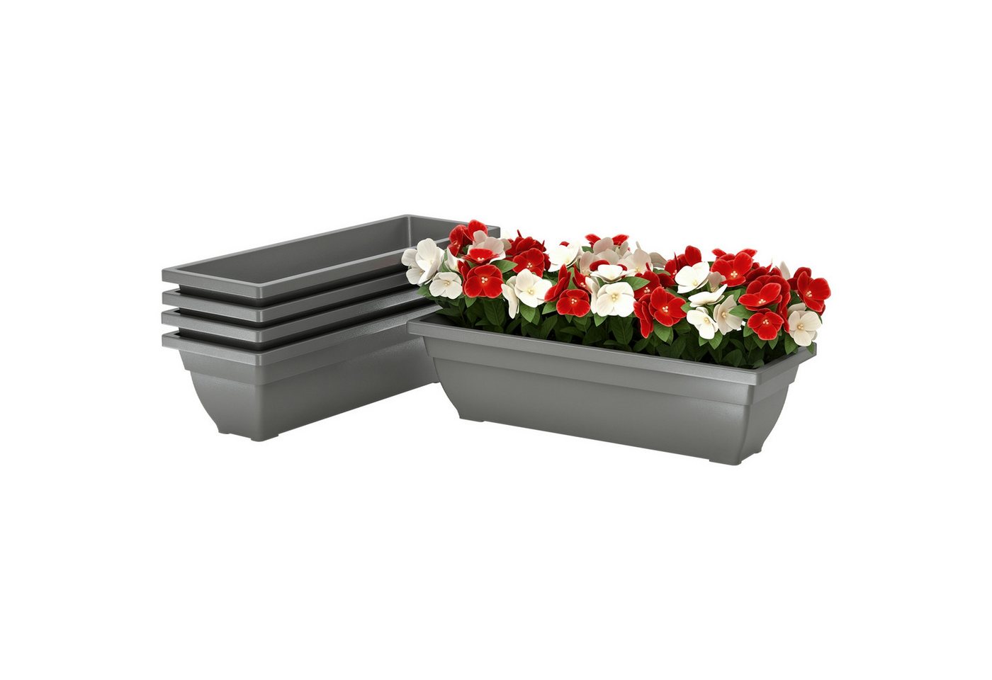 Outsunny Pflanzkübel Kunststoff, stapelbar, wetterfest Übertopf (Blumentöpfe Set, 5 St., Blumentopf), für innen und außen, 59 x 21 x 16 cm, Grau – Bild 2 von 5