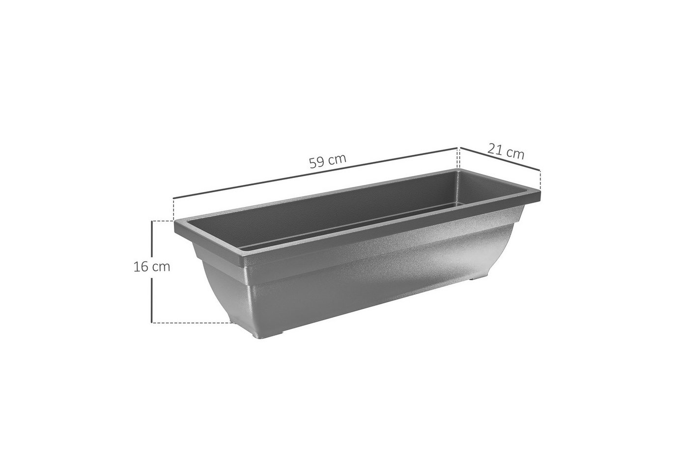 Outsunny Pflanzkübel Kunststoff, stapelbar, wetterfest Übertopf (Blumentöpfe Set, 5 St., Blumentopf), für innen und außen, 59 x 21 x 16 cm, Grau – Bild 3 von 5