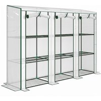 Outsunny PVC-Gewächshaus mit 3-stufigen Regalen, Balkon-Gewächshaus, Stahlgestell, 2 aufrollbare Reißverschlusstüren, für Gemüse, Pflanzen, Blumen, 215 x 46 x 1