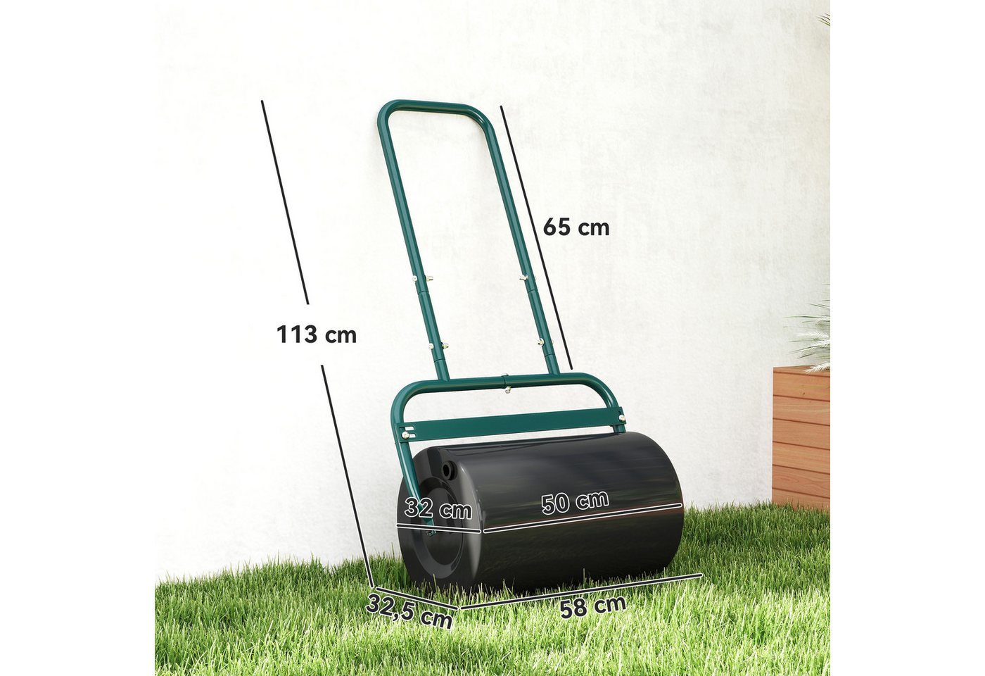 Outsunny Rasenwalze Gartenwalze, Gartenrolle, 50cm Durchmesser, stahl, dunkelgrün, 50 cm, Handwalze, 2-tlg., Gartenwalze,für Garten Rasen, Dunkelgrün – Bild 3 von 5