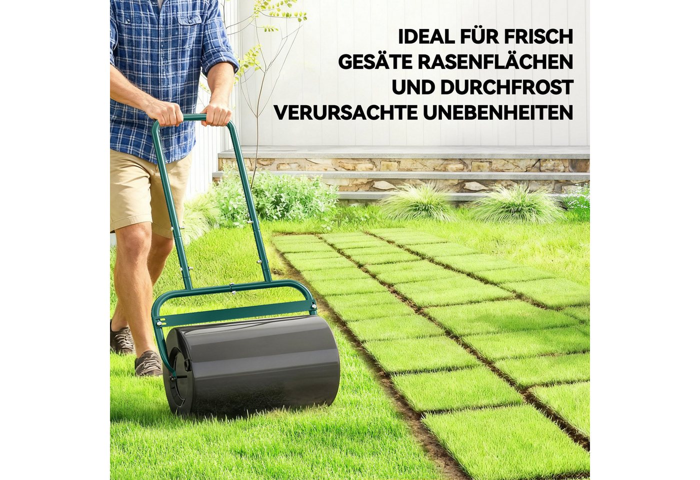 Outsunny Rasenwalze Gartenwalze, Gartenrolle, 50cm Durchmesser, stahl, dunkelgrün, 50 cm, Handwalze, 2-tlg., Gartenwalze,für Garten Rasen, Dunkelgrün – Bild 5 von 5