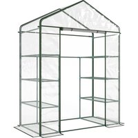 Outsunny Rechteckiges Garten- und Terrassengewächshaus 143x73x195cm, Transparente PVC-Platte und 8 Einlegeböden, aufklappbare Rolltür Aosom