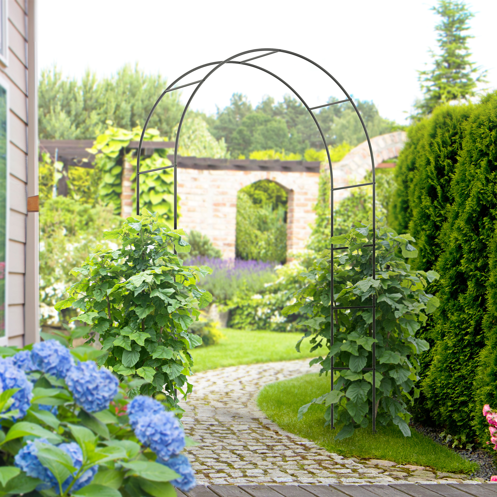 Outsunny Rosenbogen Metall Torbogen Gartenbogen Kletterpflanzen Rankpflanzen Schwarz 140x40x240cm Aosom – Bild 2 von 2