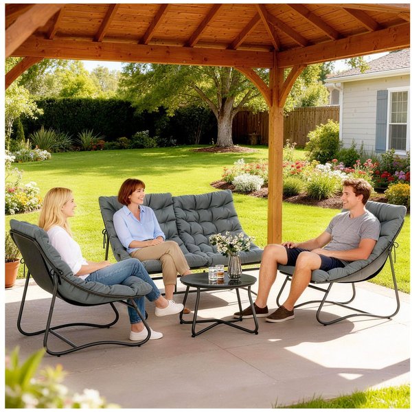 Outsunny Sitzgruppe 4 Personen mit 2er Sofa, Sessel, Beistelltisch, Sitzkissen, (Stahl Gartenmöbel Set 4, 4-tlg., wetterfest Balkonmöbel-Set), für Garten, Terra
