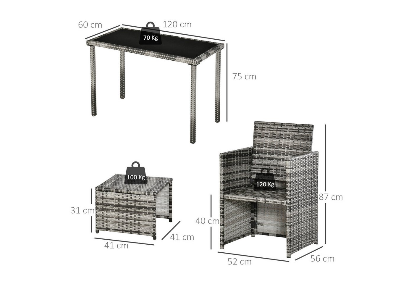 Outsunny Sitzgruppe Sitzgruppe aus Polyrattan geflecht – Bild 3 von 5