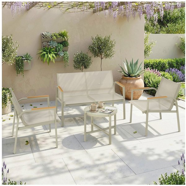 Outsunny Sitzgruppe Gartenlounge mit 2er-Sofa 2 Sesseln Beistelltisch Terrassenmöbel, (Outdoor Balkonmöbel-Set, 4-tlg., Gartenmöbel Set), für Garten Balkon Grün