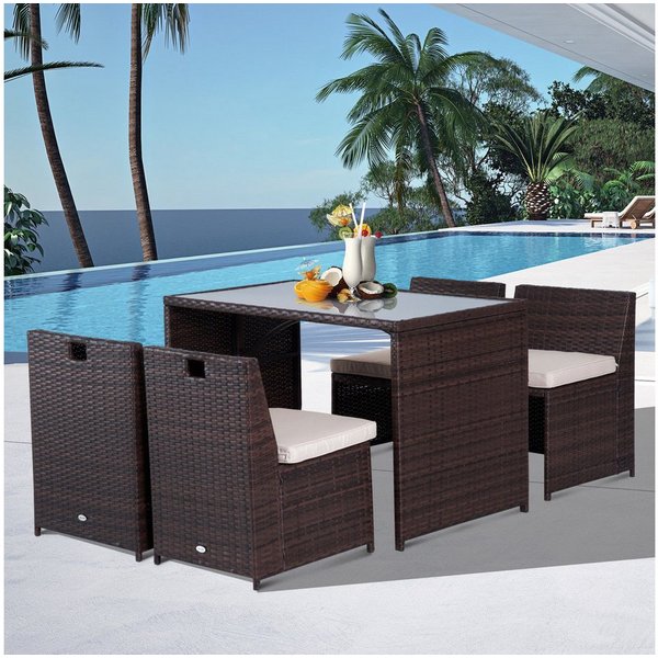 Outsunny Sitzgruppe Gartenmöbel-Set wetterfest Balkonmöbel für 4 Personen, (Polyrattan Gartenmöbel, 5-tlg., Polyrattan Gartenmöbel), Gartenset Sitzgruppe Stahl 