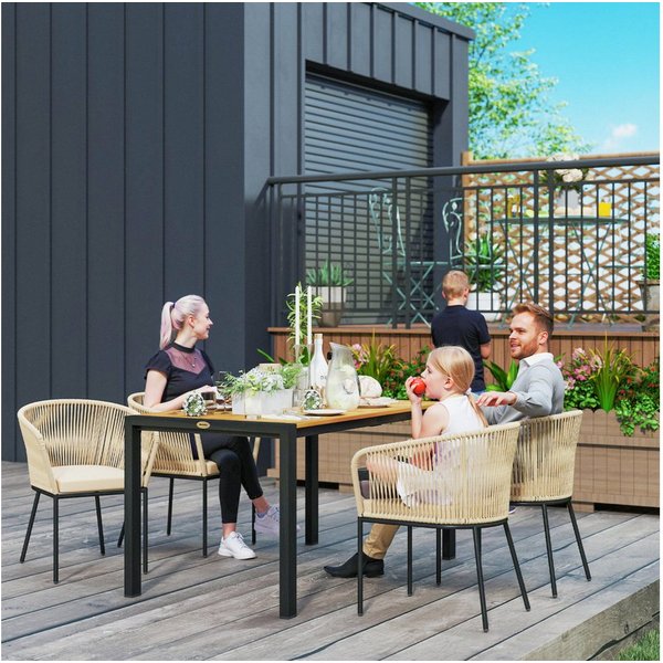 Outsunny Sitzgruppe mit Tisch, 4 Stühle, abnehmbar Sitzkissen, (wetterfest Balkonmöbel für 4 Personen, 5-tlg., 5-teiliges Polyrattan Gartenmöbel-Set), für Balko