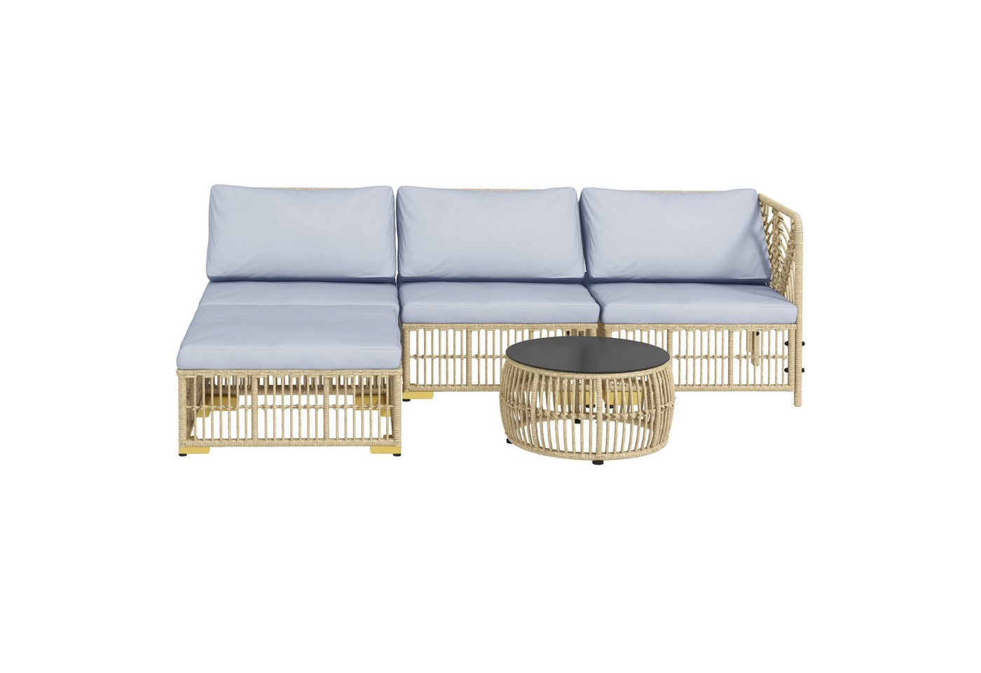 Outsunny Sitzgruppe Rattan Balkonmöbel Set, mit Kissen, Gartengarnitur, Stahl, (Sitzgarnitur, 5-tlg., Gartenmöbel-Set), Polyester 73L x 73B x 73H cm – Bild 2 von 5