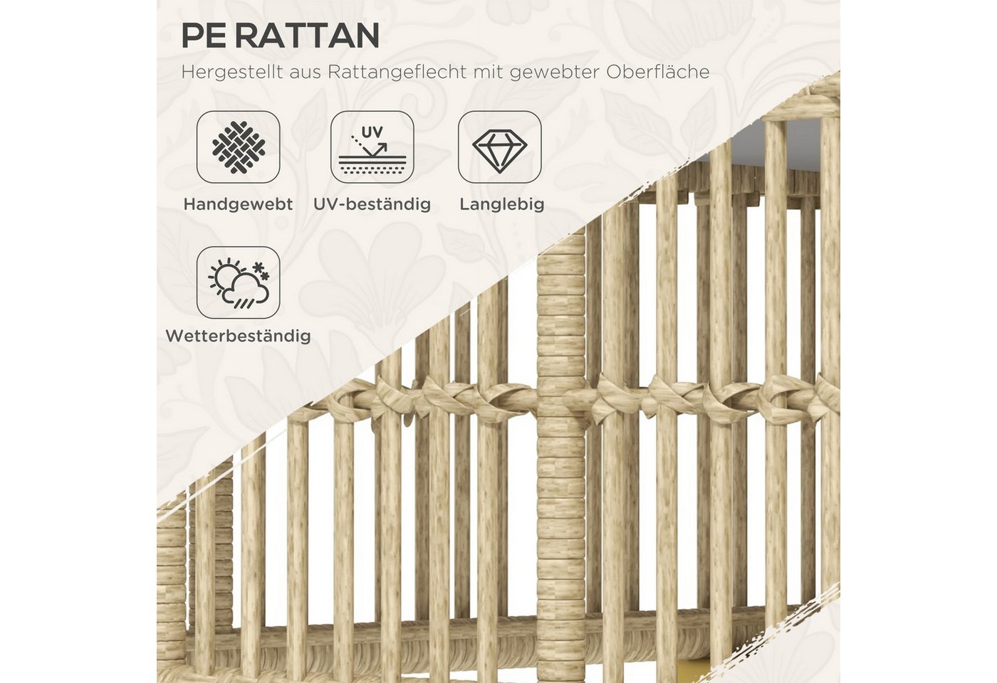 Outsunny Sitzgruppe Rattan Balkonmöbel Set, mit Kissen, Gartengarnitur, Stahl, (Sitzgarnitur, 5-tlg., Gartenmöbel-Set), Polyester 73L x 73B x 73H cm – Bild 4 von 5