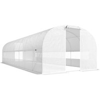 Outsunny Tunnel-Gewächshaus 24m², Tunnel-Gewächshaus 295x798x198cm mit verzinktem Stahlrahmen, Türen und 2 großen Fenstern, PE-Abdeckung hochdicht 140 g/m² mit 