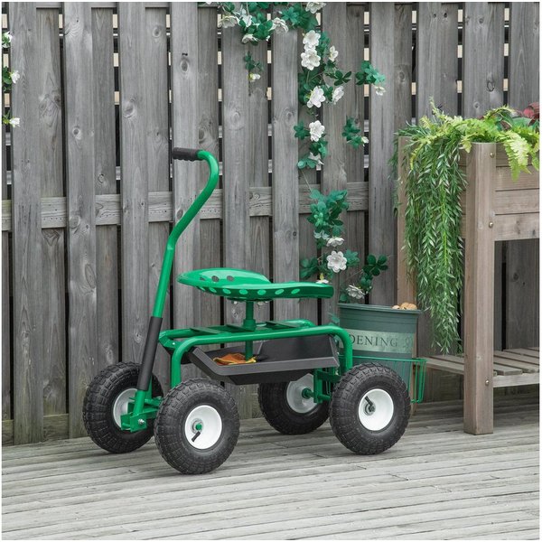 Outsunny Werkzeugwagen Rollsitz 360 ° drehbar höhenverstellbar Gartensitz mit Ablagefläche, mit Stauraumfach, max. Traglast:150 kg, 0-tlg. Werkzeugset, (Werksta