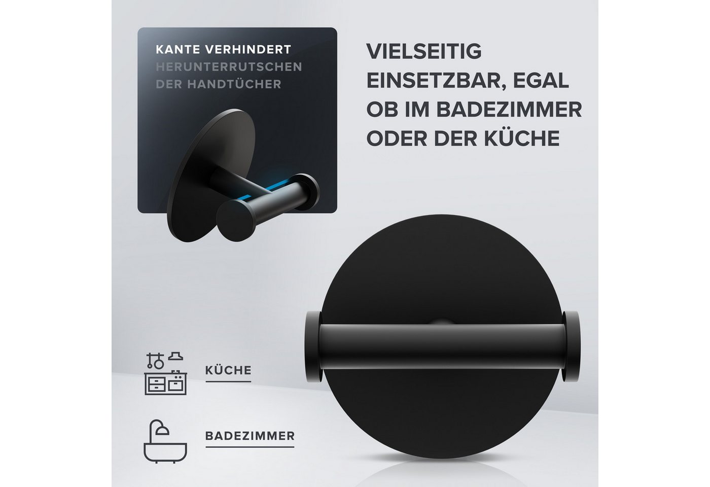 ovilum Handtuchhaken, (1-St), aus Edelstahl in Schwarz zur Zum Kleben – Bild 2 von 5