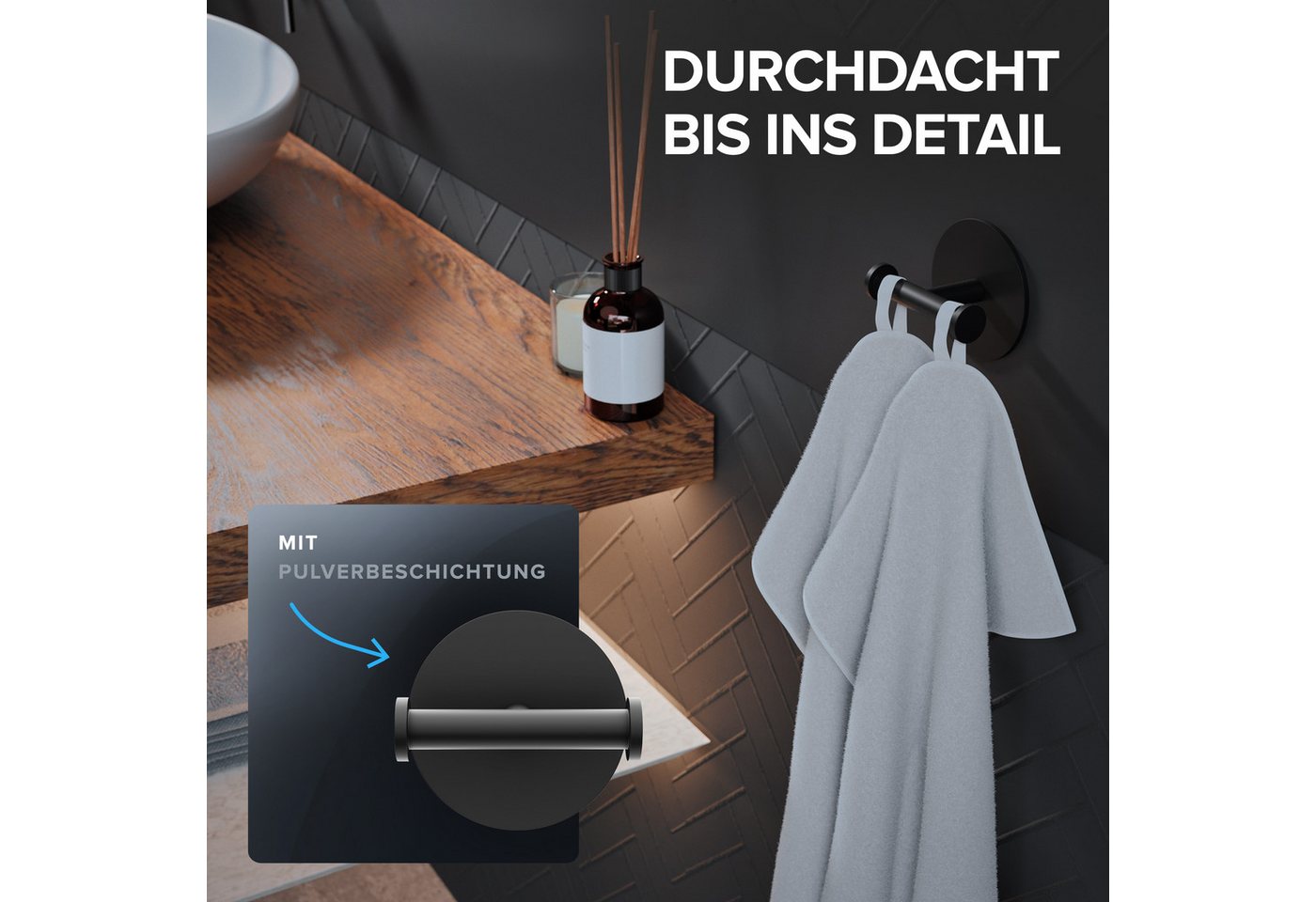 ovilum Handtuchhaken, (1-St), aus Edelstahl in Schwarz zur Zum Kleben – Bild 5 von 5