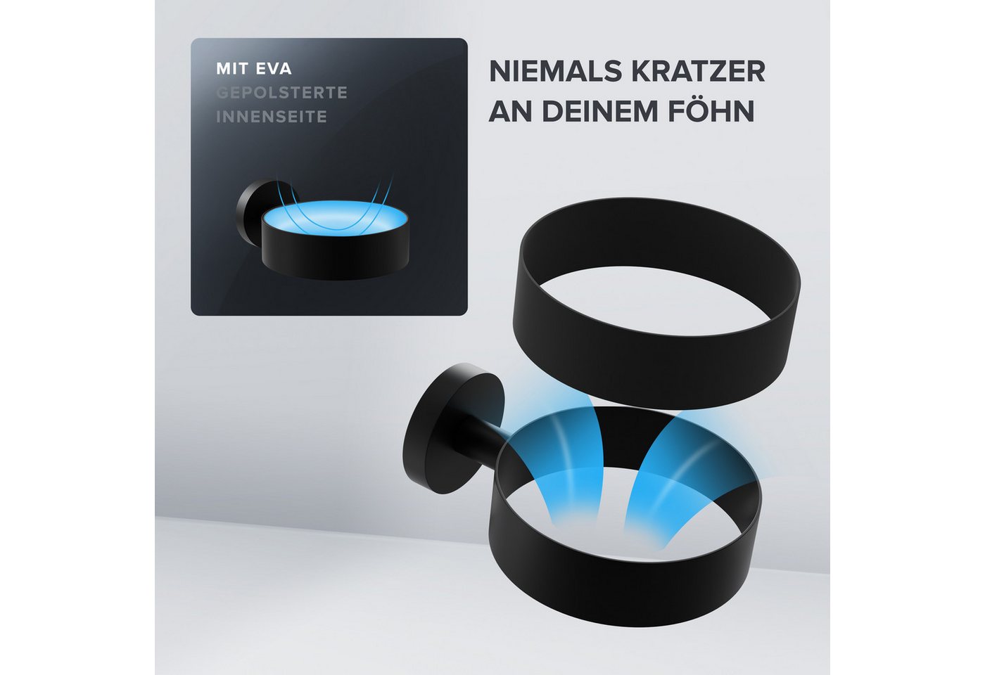 ovimar Haartrocknerhalter Kvitoya, (1-tlg., aus Edelstahl in Schwarz zur Zum Bohren) – Bild 2 von 5