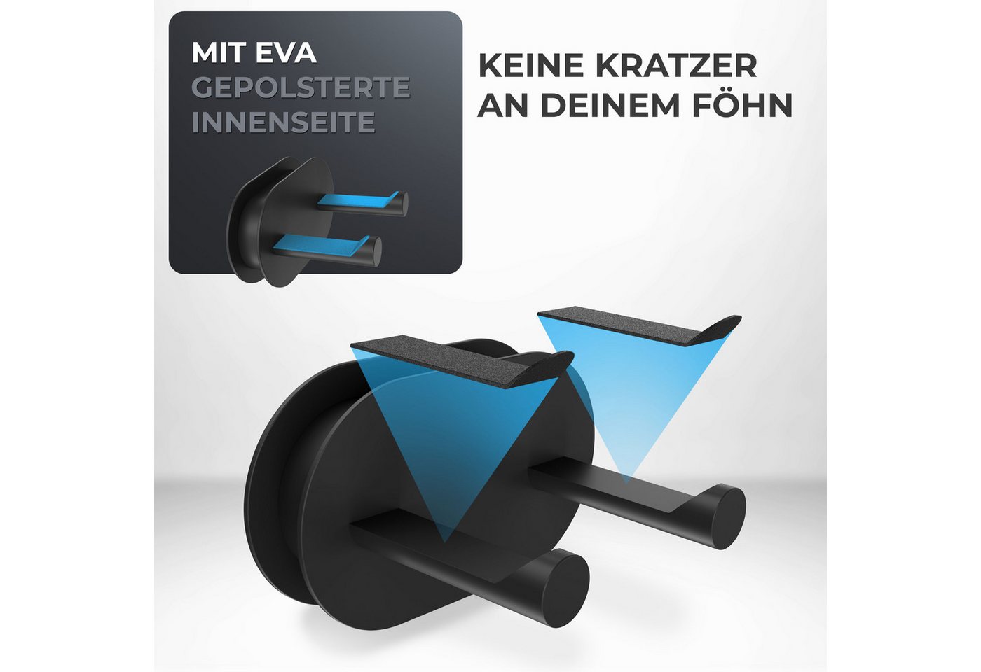 ovimar Haartrocknerhalter Rovaer, (1-tlg., aus Edelstahl in Schwarz zur Zum Kleben) – Bild 2 von 5