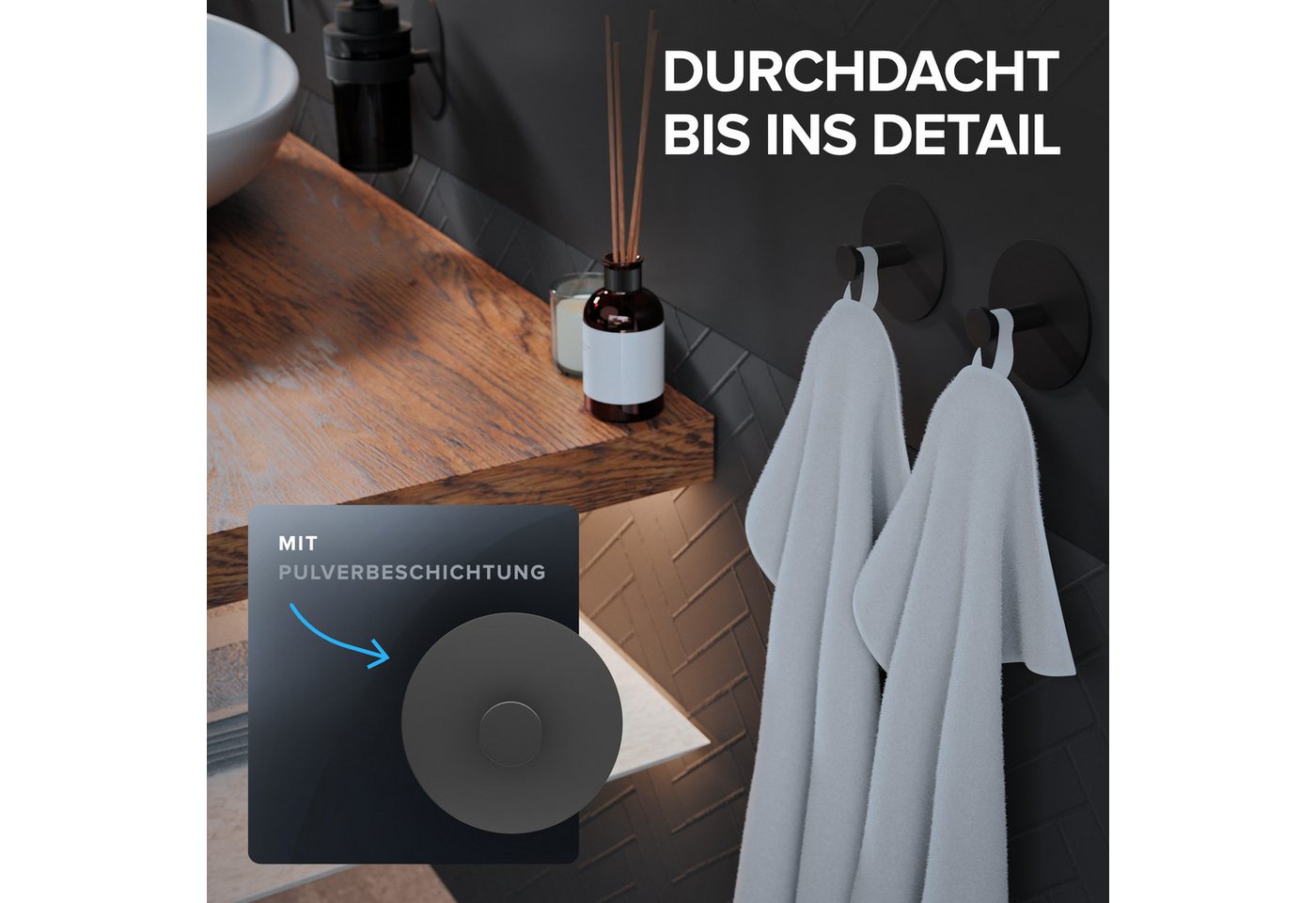 ovimar Handtuchhaken Danksoya, (1-St), aus Edelstahl in Schwarz zur Zum Kleben – Bild 5 von 5