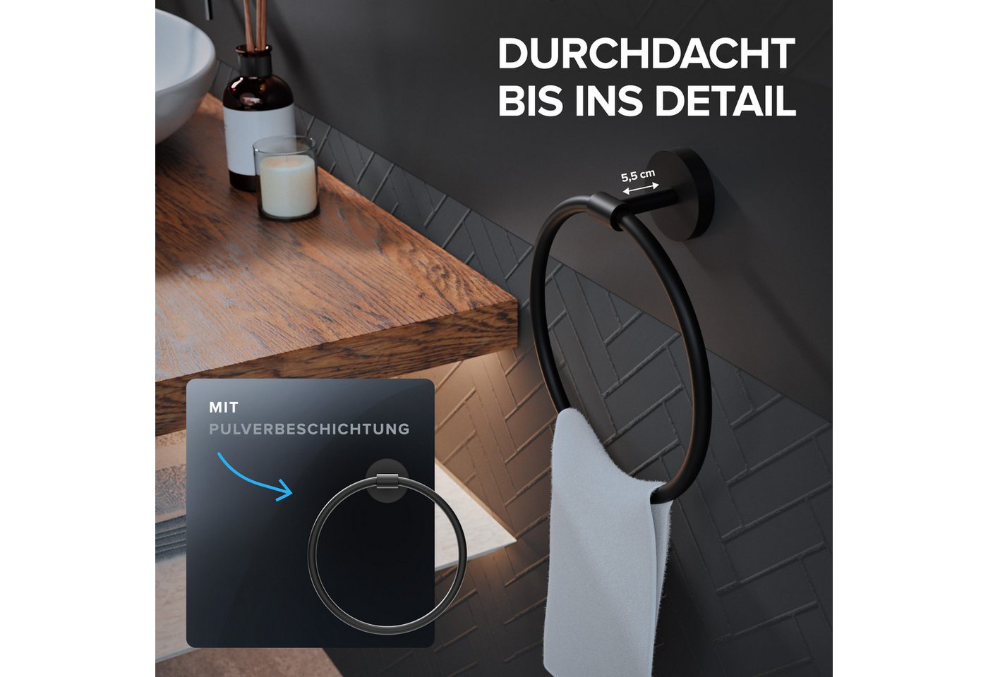 ovimar Handtuchring Halsnoy, aus Edelstahl in Schwarz zur Zum Bohren – Bild 5 von 5